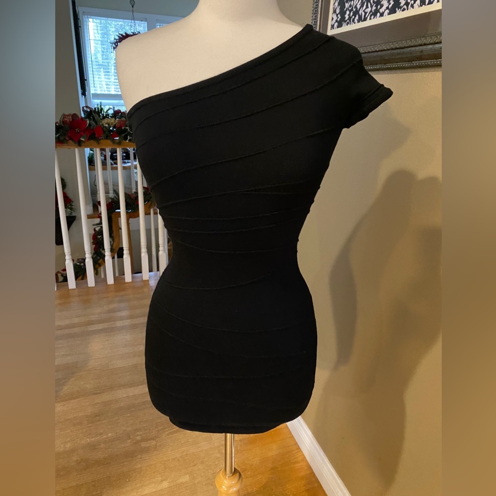 DRESS ~ One Shoulder Black Bandage Dress ~ SZ. XS